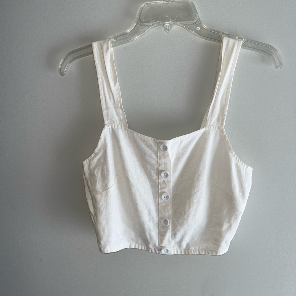White Cropped Button-Up Women's Top